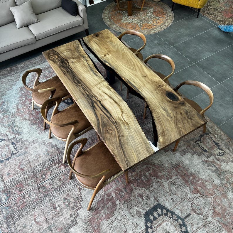 Custom Walnut Wood Epoxy Dining Table: Handcrafted Resin River Table - Etsy