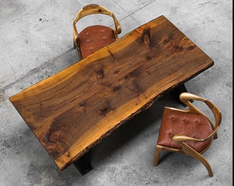 Mesa de comedor Living Edge de nogal negro, hecha a mano: 187 x 89 cm