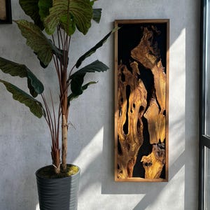 Handmade Live Edge Olive Wood Wall Art: Walnut Frame