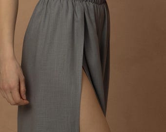Linen Wide Leg Trousers – High Waist Slit Summer Pants (Custom Length)