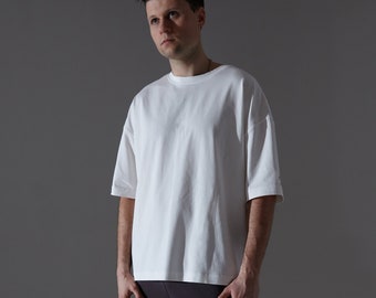 Jersey cotton shirt, classic top, drop shoulder, oversize, loose fit, unisex, white, classic, minimal COMFORT HAVEN t-shirt