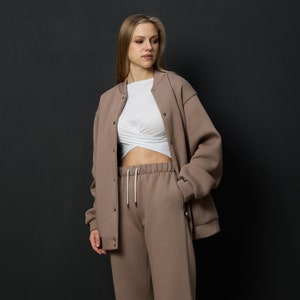 CLOUDSCAPE Unisex Bomber Jacket & Wide-Leg Pants Set – Cozy, Soft, Customizable, Comfortable Winter Outfit, Relaxed Fit, Custom Length