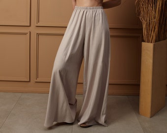Linen Wide Leg Pants – Custom Length Beachwear, Loungewear Palazzo loose Fit pants