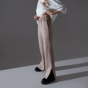 Warm cotton jersey trousers, sweatpants, pants with slits, oversize, suitable for spring, autumn, winter, CUSTOM length, classic, HARMONY