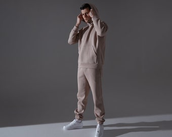 Handmade Unisex Two-Piece Tracksuit Set - Custom Length - Comfort Oasis - Warm Cotton Jersey - Loose Fit Hoodie and Sweatpants