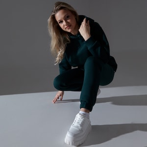 Handmade Unisex Loose Fit Tracksuit Set | Custom Length Sweatpants | Warm Comfort Oasis Hoodie | Best Quality Cotton Jersey Fabric