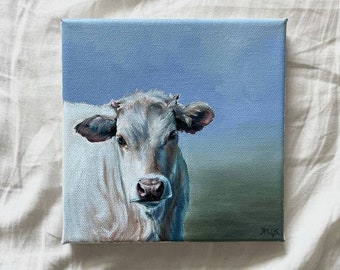 Cow Painting On Canvas, Original Canvas Art, Farm Animal Painting, Cow Wall Art, Farm Artwork Country Art, Small Oil Painting