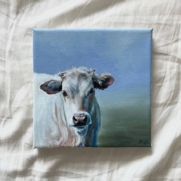 Cow Painting On Canvas, Original Canvas Art, Farm Animal Painting, Cow Wall Art, Farm Artwork Country Art, Small Oil Painting