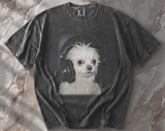 Brainrot Wet Dog Headphones Graphic Tee, Gamer Noise Cancelling Top, Audio Engineer Birthday Present, Overstimulated Meme Apparel