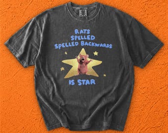Rats Spelled Backwards Is Star Graphic Tee, Cursed Rodent Meme Slogan Shirt, Internet Brainrot Chaos Apparel, Funny Joke Top for Friends