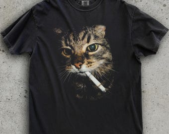 Smoking Cat Graphic Tee - Hard Pic Meme Shirt for Indie Sleaze