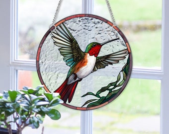 Humming Bird Sign, Humming Bird Wreath Sign, Stained Glass Effect Humming Bird, Window Hanging, Suncatcher, Indoor or Outdoor, Home Decor