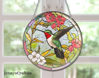 Humming Bird Sign, Humming Bird Wreath Sign, Stained Glass Effect Humming Bird, Window Hanging, Suncatcher, Indoor or Outdoor, Home Decor