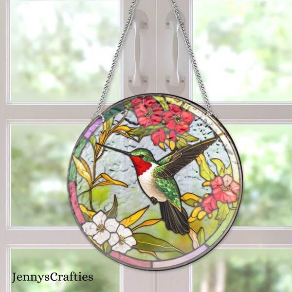 Enseigne de colibri, couronne de colibri, colibri effet vitrail, suspension de fenêtre, attrape-soleil, intérieur ou extérieur, décoration d'intérieur