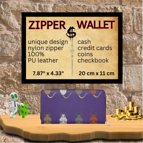 Zipper Wallet - PURPLE - "Mice chasing mice" - matching the topic,  20x11x2,5cm, Sweet Design, Moneybag, Cash, Exclusive unique Design, Gift