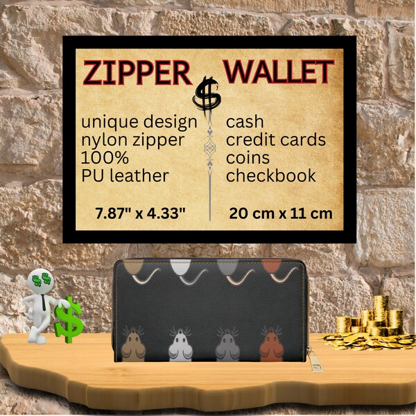 Zipper Wallet - SCHWARZ - "Mice chasing mice" - matching the topic,  20x11x2,5cm, cute Design, Moneybag, Cash, Exclusive unique Design, Gift