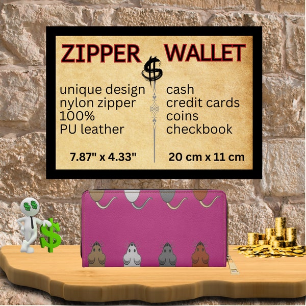 Zipper Wallet - PINK "Mice chasing mice"- matching the topic,  20x11x2,5cm, Sweet Design, Moneybag, Cash, Exclusive unique Design, Gift