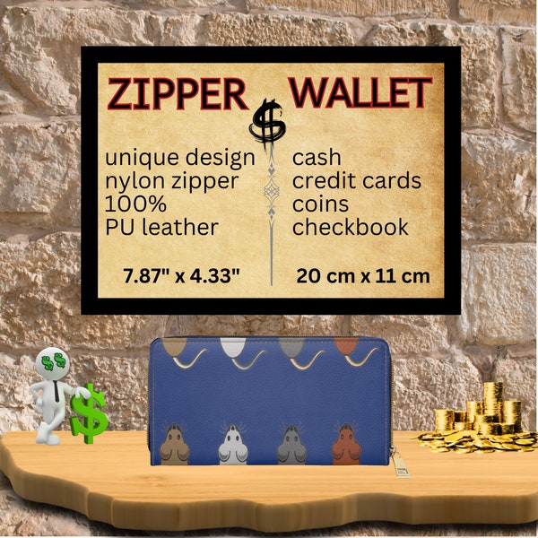 Zipper Wallet - Darkblue-"Mice chasing mice"- matching the topic,  20x11x2,5cm, Sweet Design, Moneybag, Cash, Exclusive unique Design, Gift