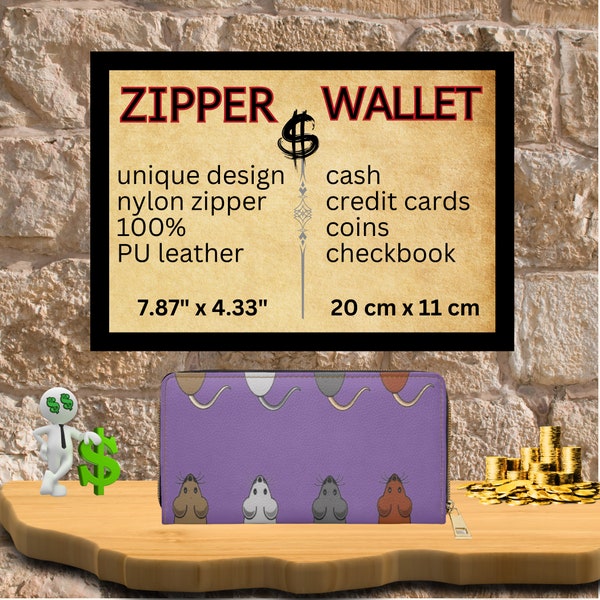 Zipper Wallet - PURPLE - "Mice chasing mice" - matching the topic,  20x11x2,5cm, Sweet Design, Moneybag, Cash, Exclusive unique Design, Gift