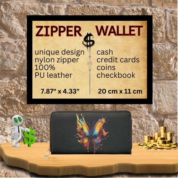 Zipper Wallet - "BUTTERFLY" - ca 20x11cm - Moneybag, Amazing Colors, Perfekt Gift for Kids, Perfekt Gift for Girls, Unique, Brilliant Design