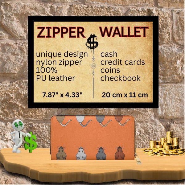 Zipper Wallet - ORANGE - "Mice chasing mice"- matching the topic,  20x11x2,5cm, Sweet Design, Moneybag, Cash, Exclusive unique Design, Gift