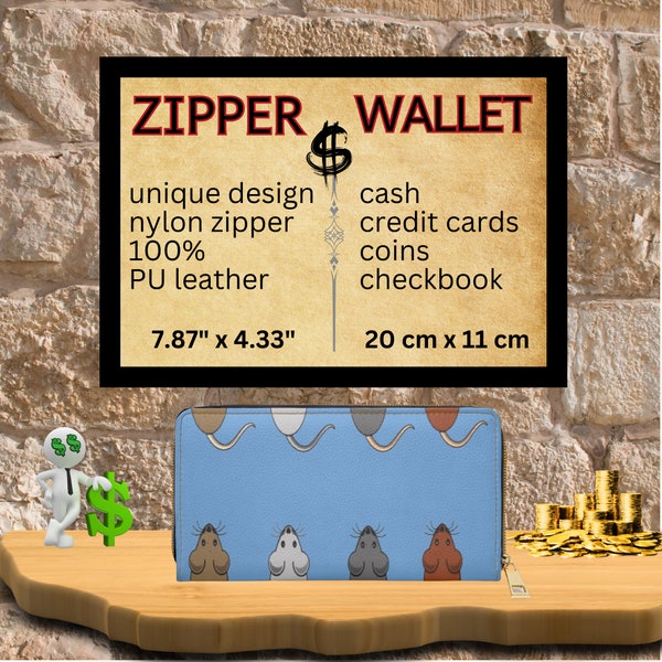 Zipper Wallet - BLUE - "Mice chasing mice" - matching the topic,  20x11x2,5cm, Sweet Design, Moneybag, Cash, Exclusive unique Design, Gift
