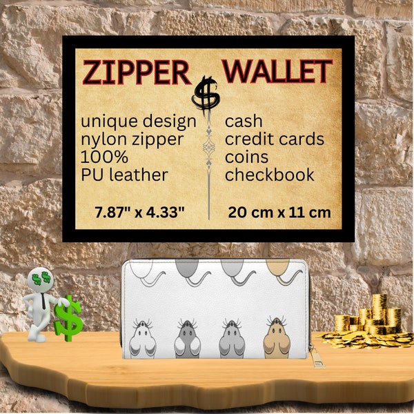 Zipper Wallet - WHITE - "Mice chasing mice" - matching the topic,  20x11x2,5cm, Sweet Design, Moneybag, Cash, Exclusive unique Design, Gift