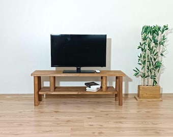 Handmade Rustic Solid Wood TV Stand, Media Console with Shelf