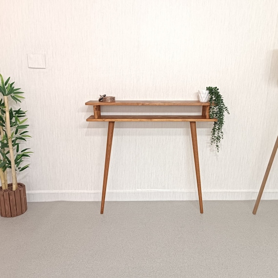 収納棚付きのスリムな木製玄関コンソールテーブル - Etsy 日本