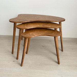 Modern Coffee Table, Wood End Table Walnut Side Table, Bedroom Living Room Furniture, Nesting Table Set of 3, Coffee Table Living Room