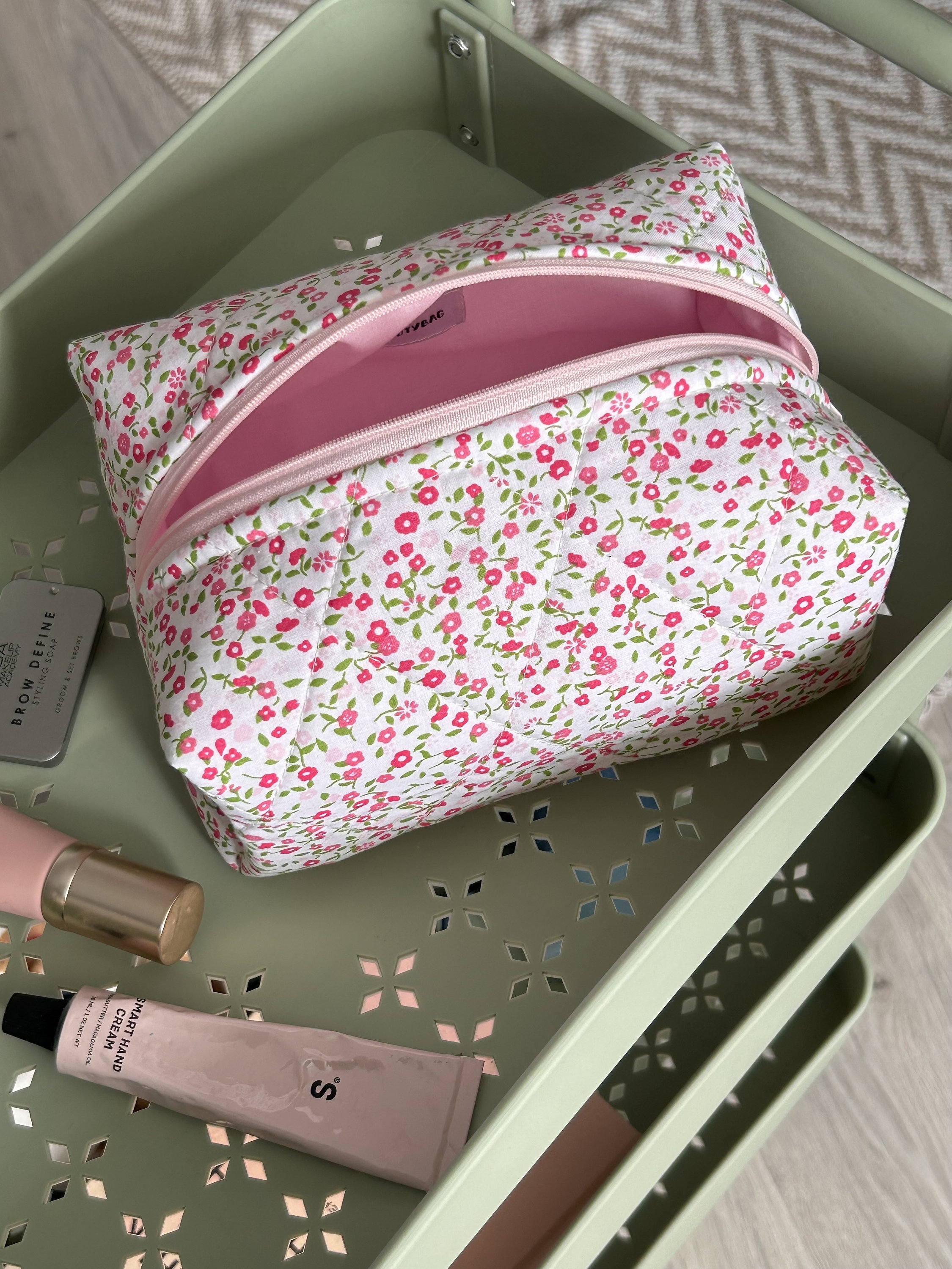 Glam & Go Quilted Cosmetic Bag, Poppin' Petals Hot Pink main image 1