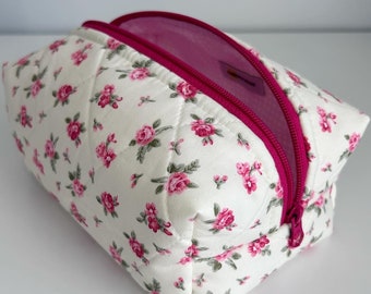 Handmade Floral Quilted Makeup Bag - Cute Aesthetic Pouch