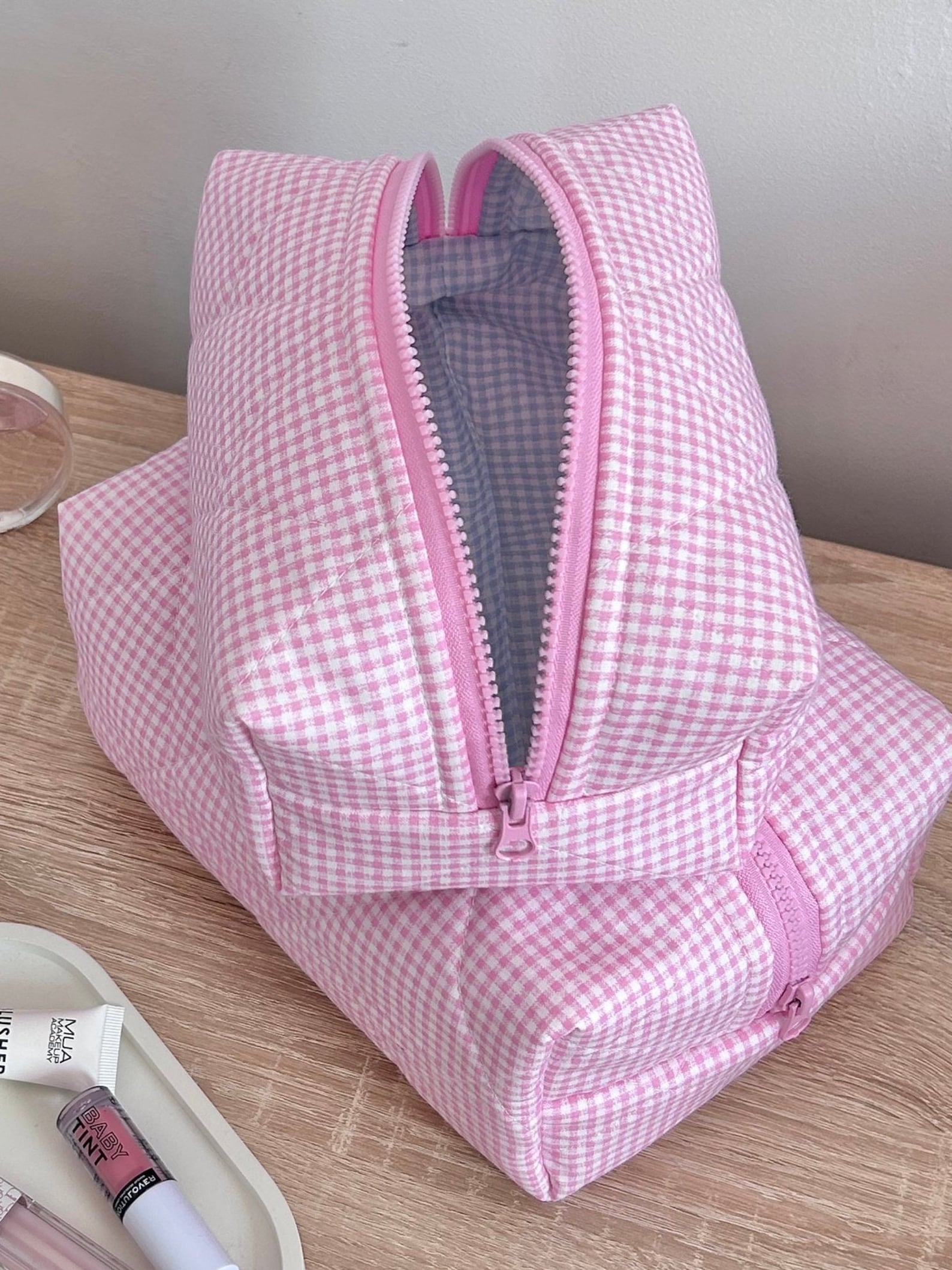 Glam & Go Quilted Cosmetic Bag-Maple Gingham