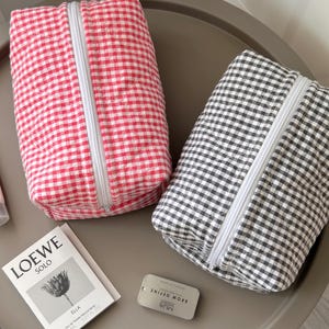 Red Black gingham makeup bag, aesthetic cosmetic bag, handmade pouch travel accessories, gifts for her