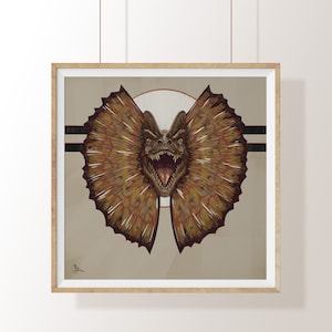 Dilophosaurus Print - Spitter Poster - Dinosaur Wall Art - Dinosaur Painting - Jurassic Art Poster - Mid Century - Golden Age Illustration