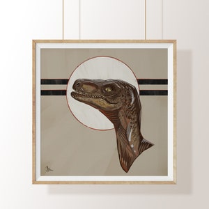 Velociraptor Print - Raptor Poster - Dinosaur Wall Art - Dinosaur Painting - Jurassic Art Poster - Mid Century - Golden Age Illustration
