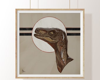 Velociraptor Print - Raptor Poster - Dinosaur Wall Art - Dinosaur Painting - Jurassic Art Poster - Mid Century - Golden Age Illustration