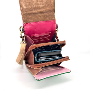 Upcycled Leather Crossbody Phone Bag: Eco-Friendly Handmade Purse with Magnetic Closures, Adjustable Strap & Multiple Compartments