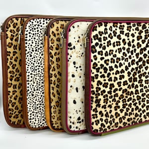Leather Laptop Sleeve: Animal Print Hair-On Hide Padded Tablet Case
