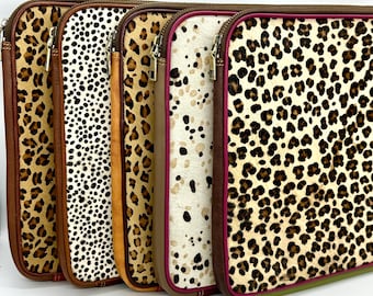 Leather Laptop Sleeve: Animal Print Hair-On Hide Padded Tablet Case