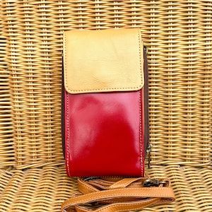 Leather Phone Bag Women | Phone Cross Body Bag | Phone Purse Bag | Cross Body Phone Bag | Upcycled Coloured Leather | Handmade Eco Friendly