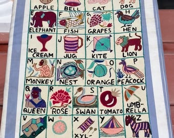 Handmade Alphabet Tapestry for Babies and kids: Embroidered ABC Wall Hanging Nursery Decor