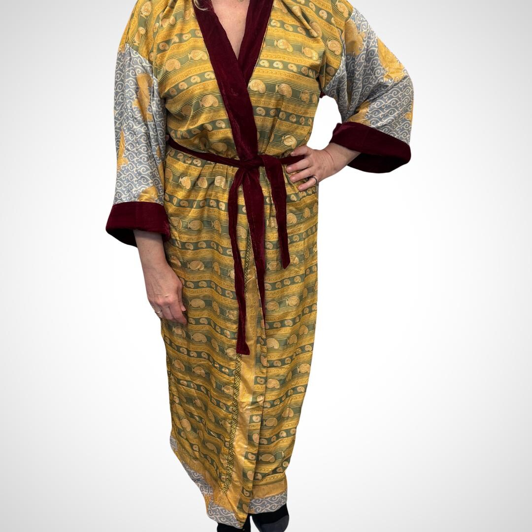 Sari Robe Robe Reversible Velvet Sari | Reversible Velvet Robe | Sari Velvet ...
