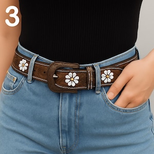 Western Leather Belt Flower Designs | Cowboy Belt | Women&#39;s Western Belt | Handmade Western Belt | Cowgirl Belt | Hand Carved Floral Leather