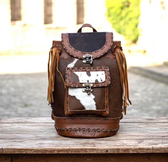 Handcrafted Leather Cowhide Backpack: Western Fringe Bag  display picture 1