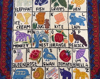 Embroidered ABC Floor Rug | Vibrant Animal Alphabet for Toddlers | Nursery Rug | Kids Rug | Neutral Nursery Decor | Baby Nursery Decor