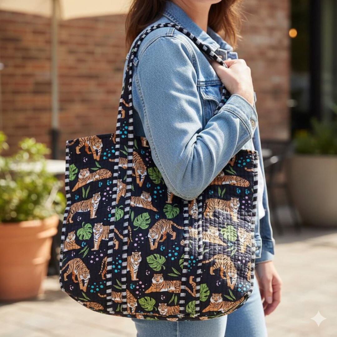 Handmade Quilted Cotton Tote Bag: Reversible Aztec Print - Etsy
