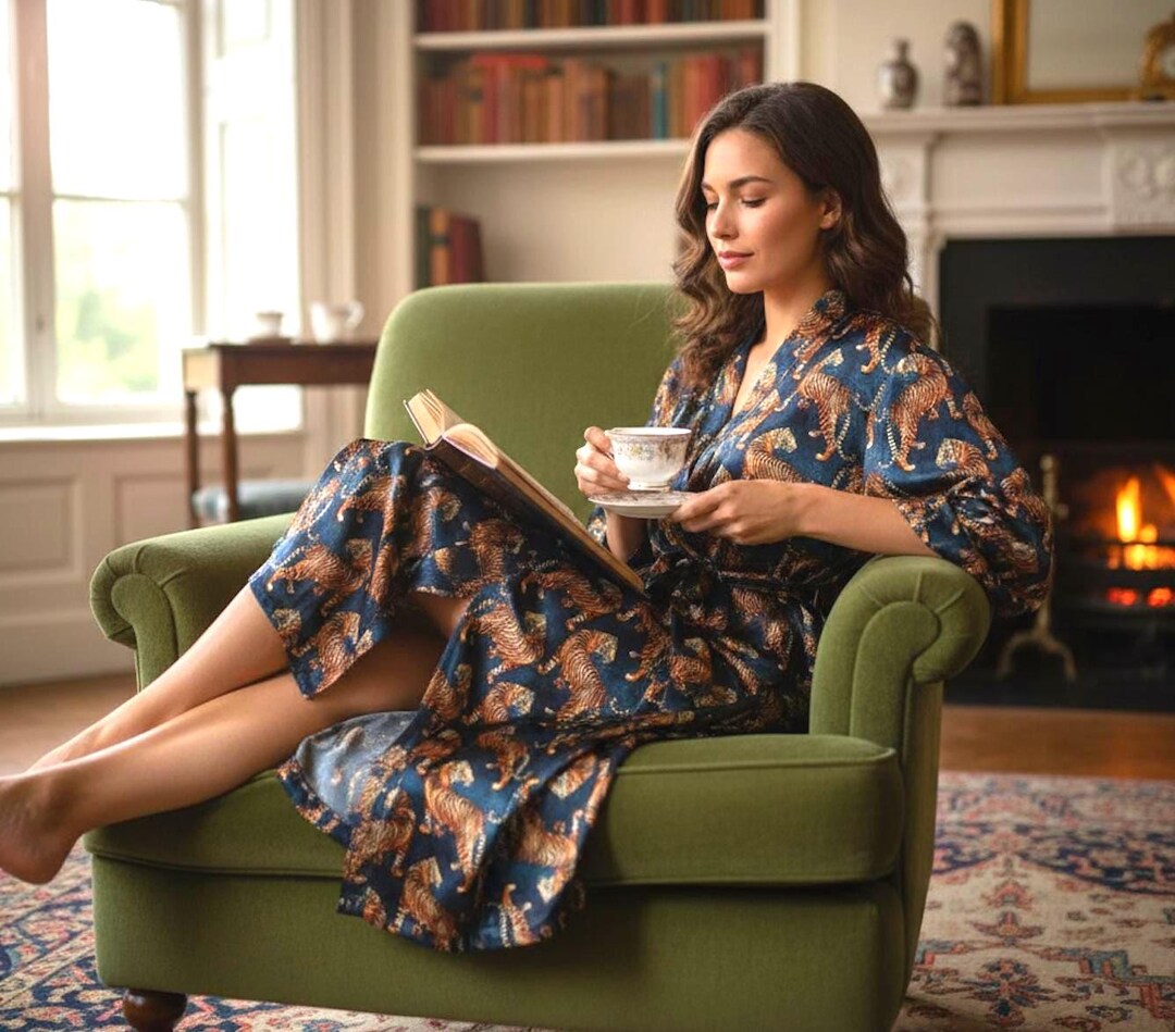Tiger Print Satin Robe: Reversible Long Gown, UK 8-14, Silk Robe - Etsy UK
