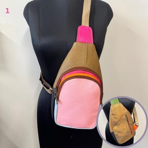 Sac à bandoulière en cuir coloré facile d'accès | Pochette en cuir coloré recyclé | Sac à bandoulière frontal | | Cadeau pour femme | Unisexe
