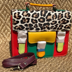 Cartable en cuir coloré à bandoulière | Sac à main en cuir recyclé coloré | Cartable en cuir coloré | Respectueux de l'environnement